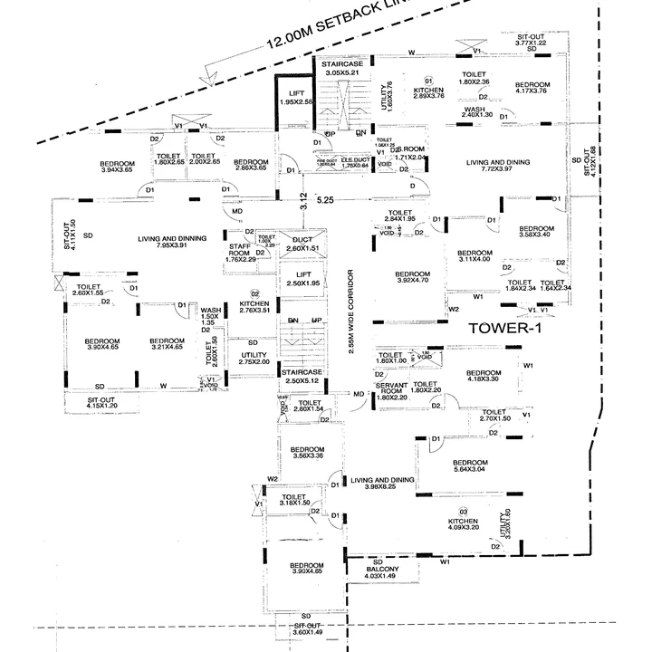 Splendid Evora Tower A typical floor plan with three 4 BHK homes